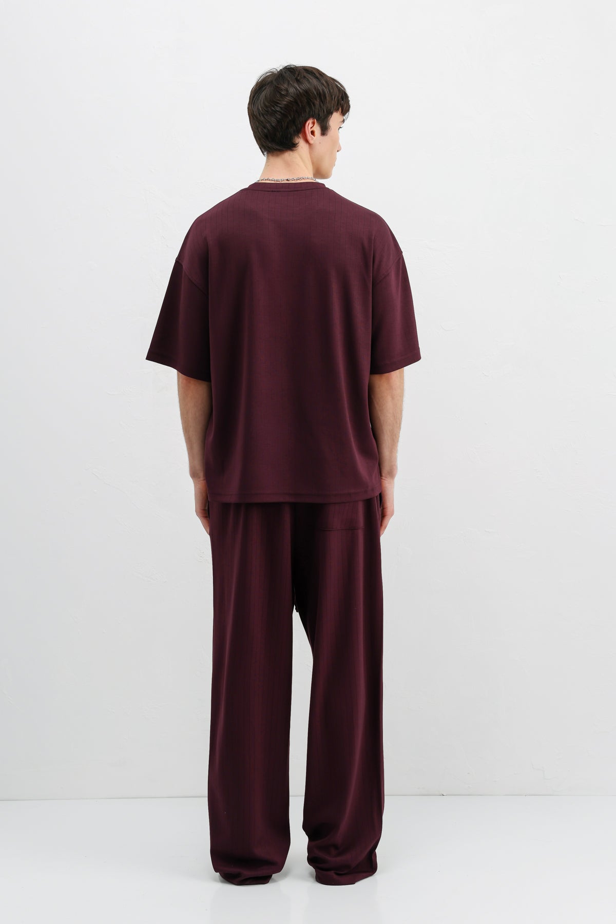 Fitilli Dokulu Oversize Tişört Mürdüm