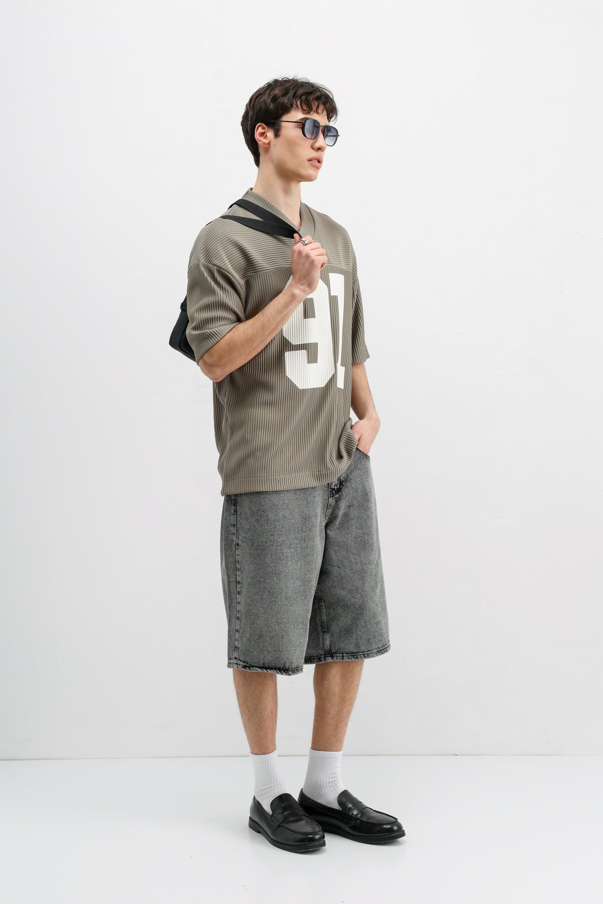 Baskılı Fitilli Oversize Tişört Haki