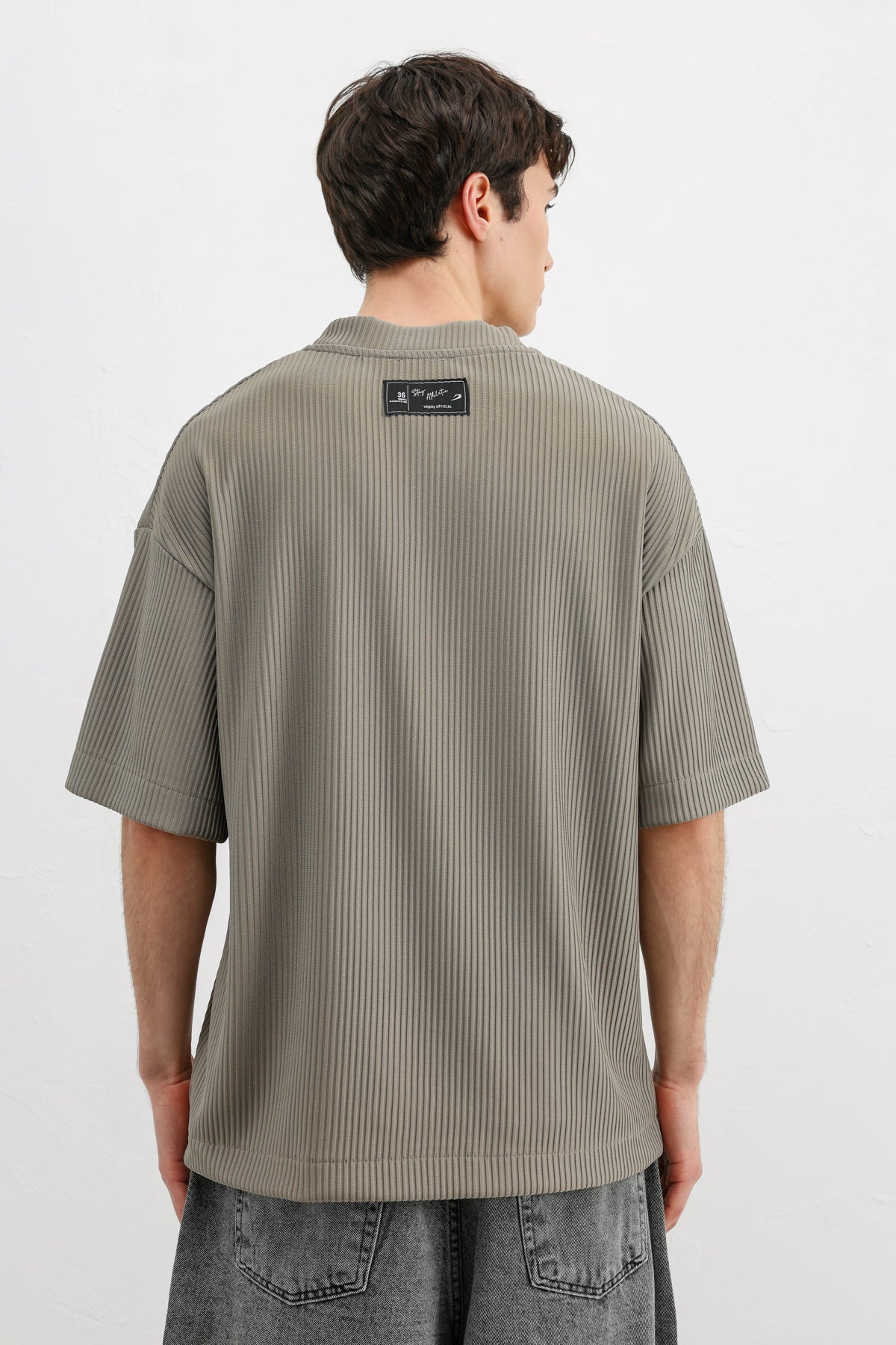 Baskılı Fitilli Oversize Tişört Haki