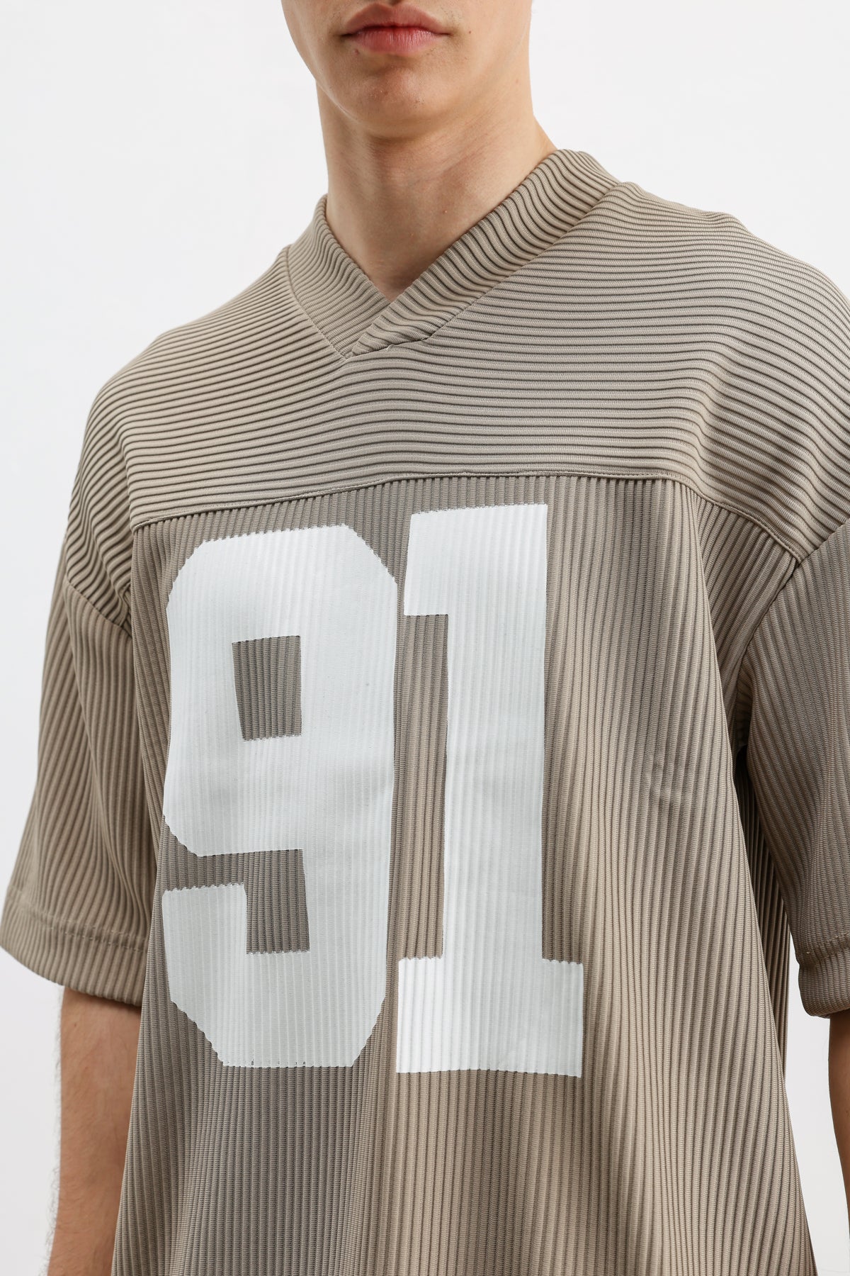 Baskılı Fitilli Oversize Tişört Bej