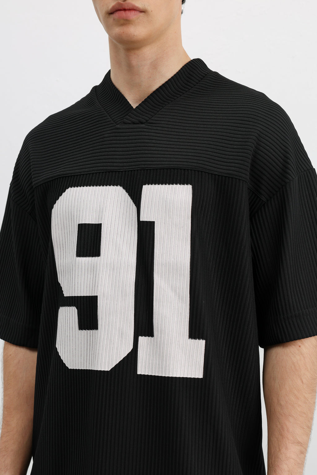 Baskılı Fitilli Oversize Tişört Siyah
