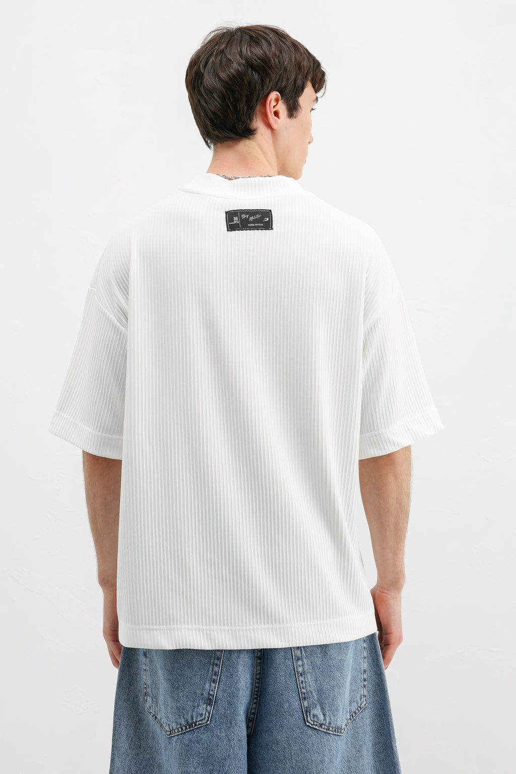 Baskılı Fitilli Oversize Tişört Ekru