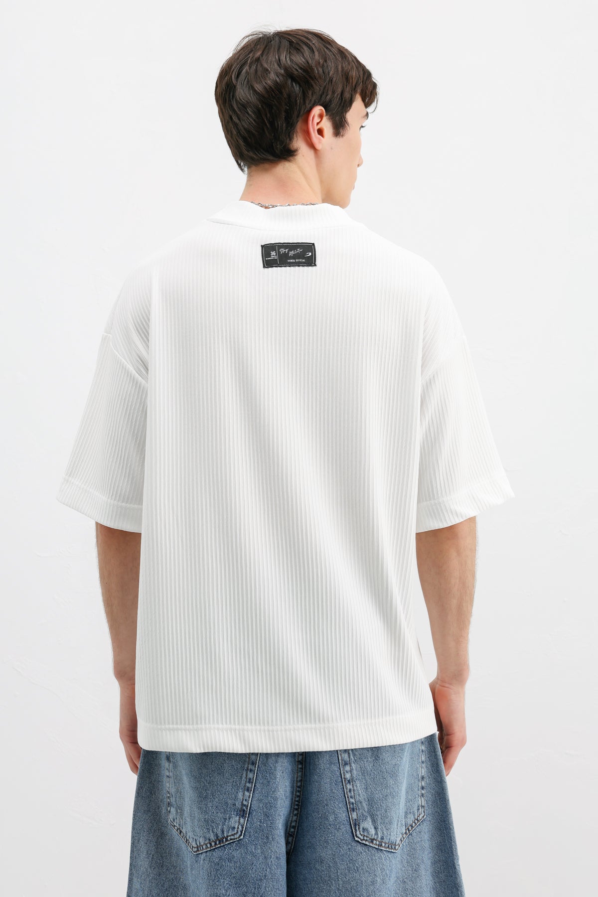 Baskılı Fitilli Oversize Tişört Ekru