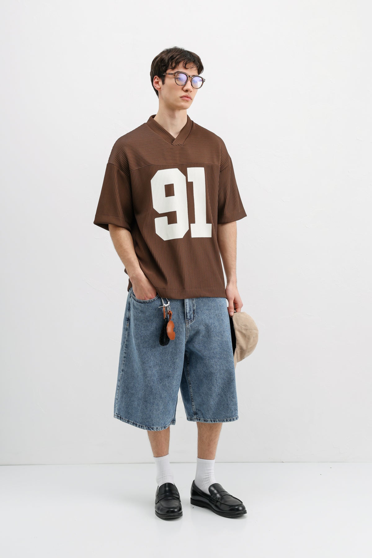 Baskılı Fitilli Oversize Tişört Kahve