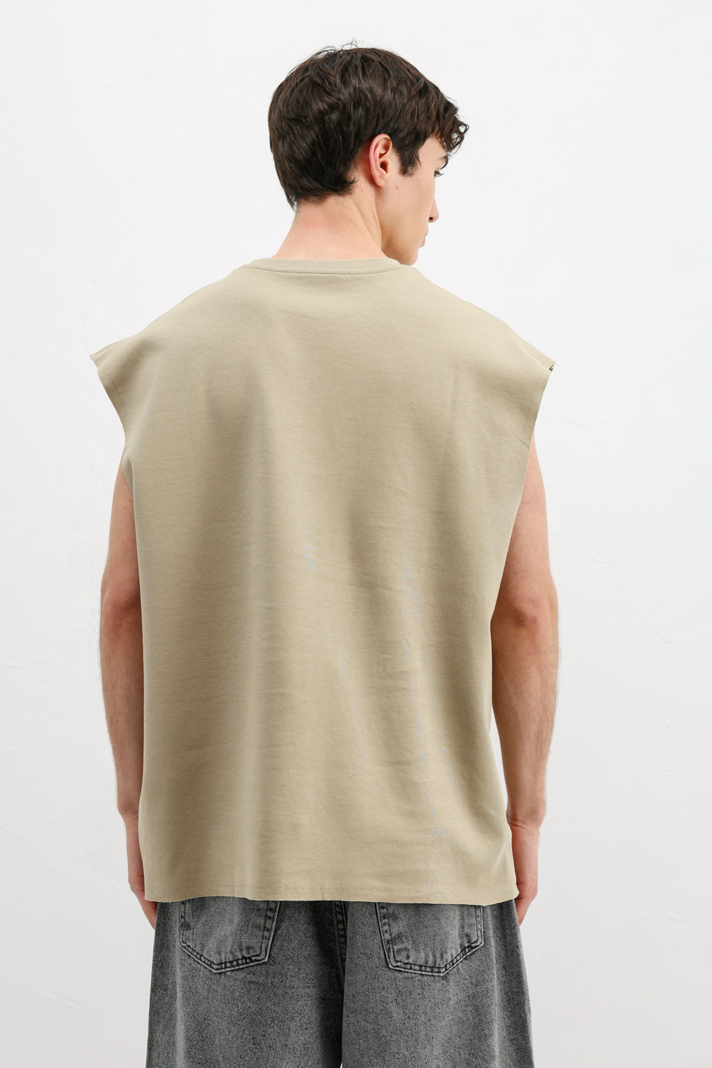 Oversize Kolsuz Basic Tişört Haki