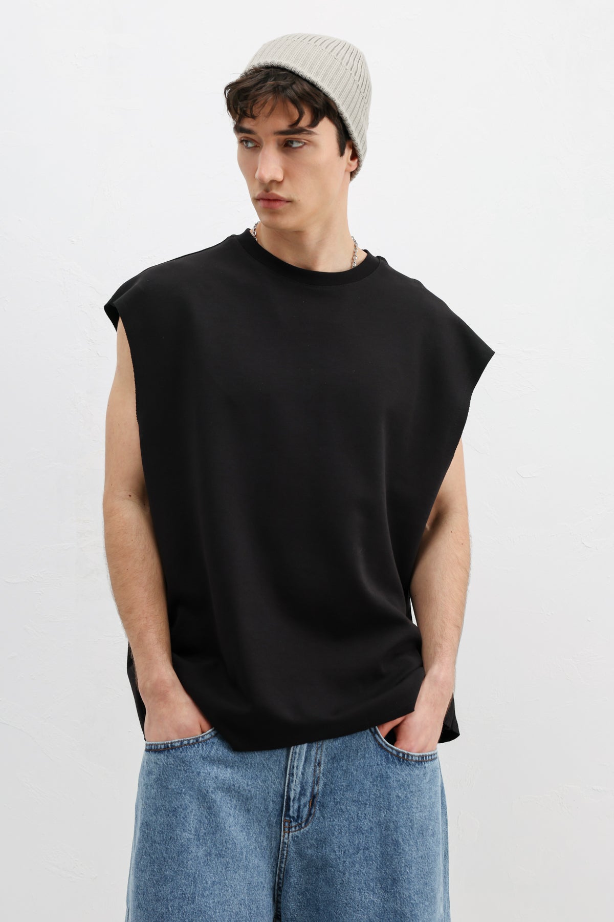 Oversize Kolsuz Basic Tişört Siyah