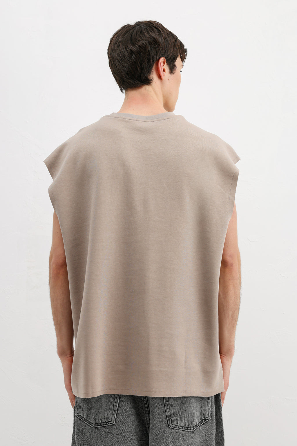 Oversize Kolsuz Basic Tişört Vizon