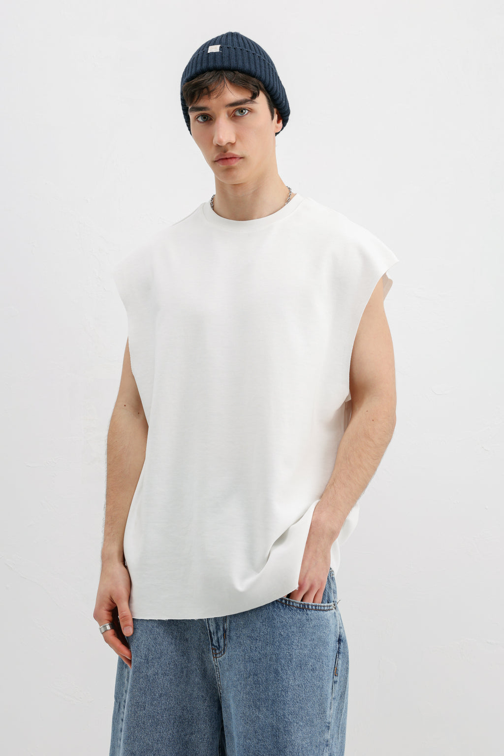 Oversize Kolsuz Basic Tişört Ekru