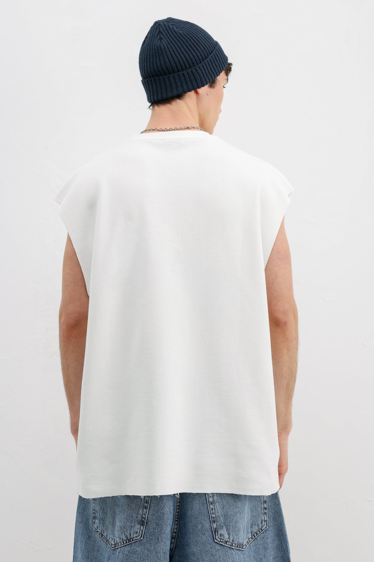 Oversize Kolsuz Basic Tişört Ekru