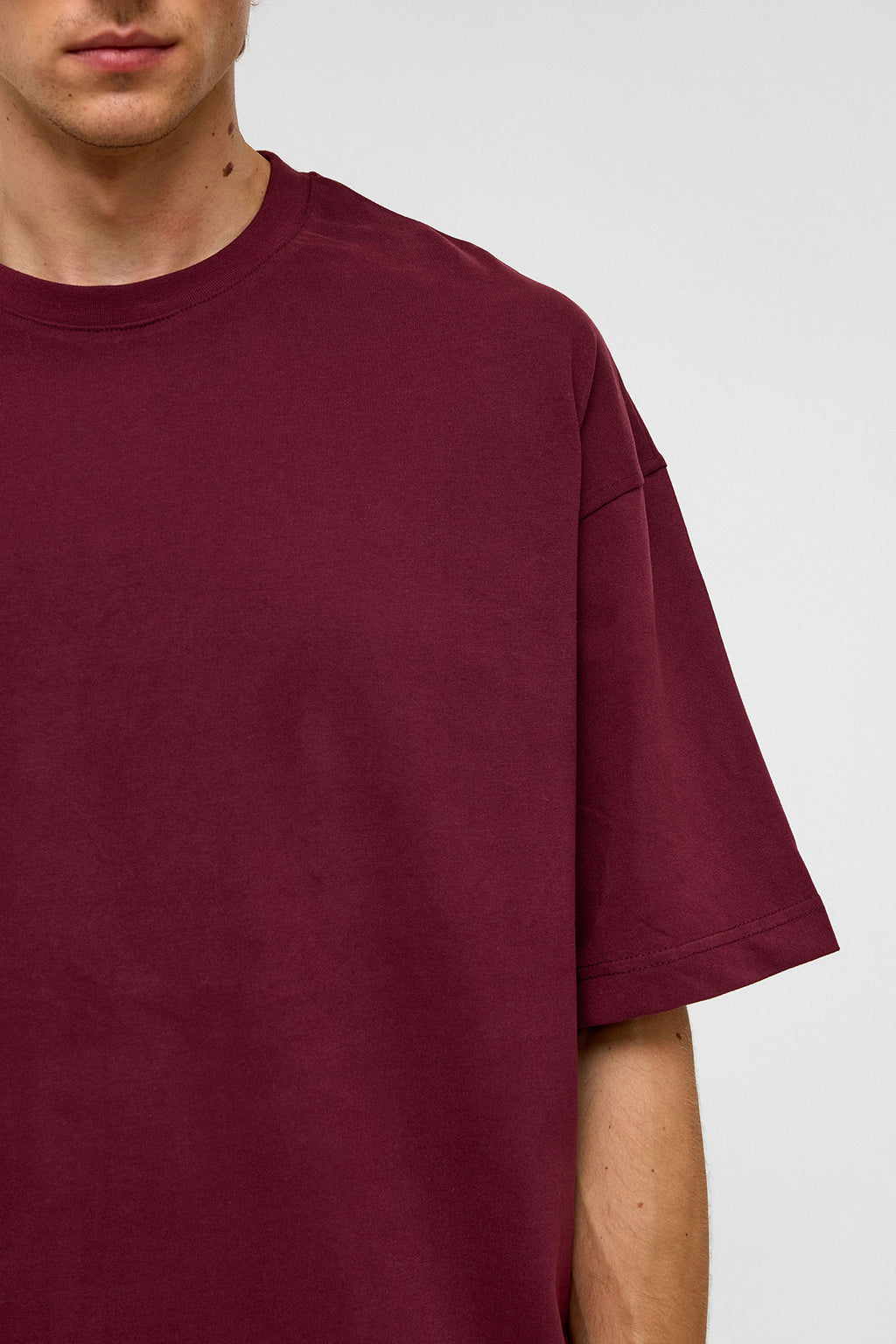 Basic Oversize Bisiklet Yaka Tişört Bordo