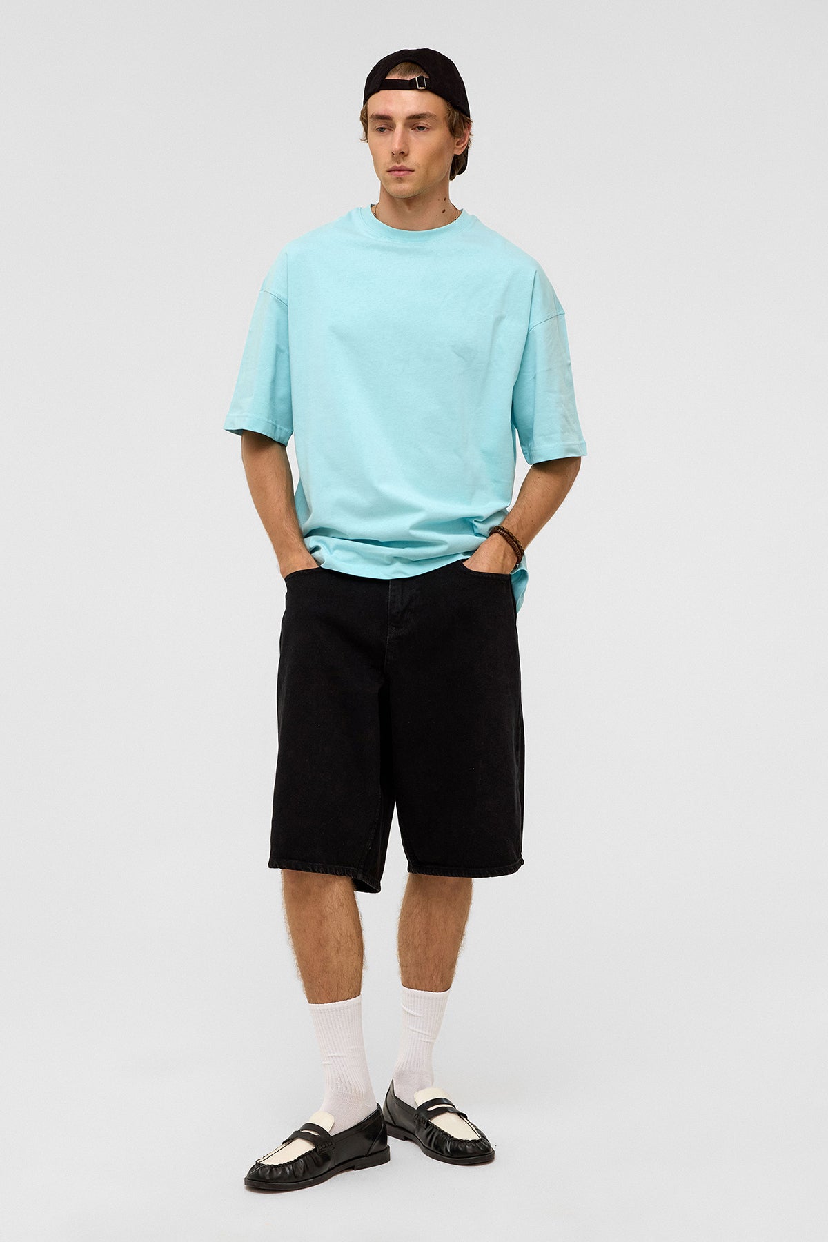 Basic Oversize Bisiklet Yaka Tişört Bebe Mavi