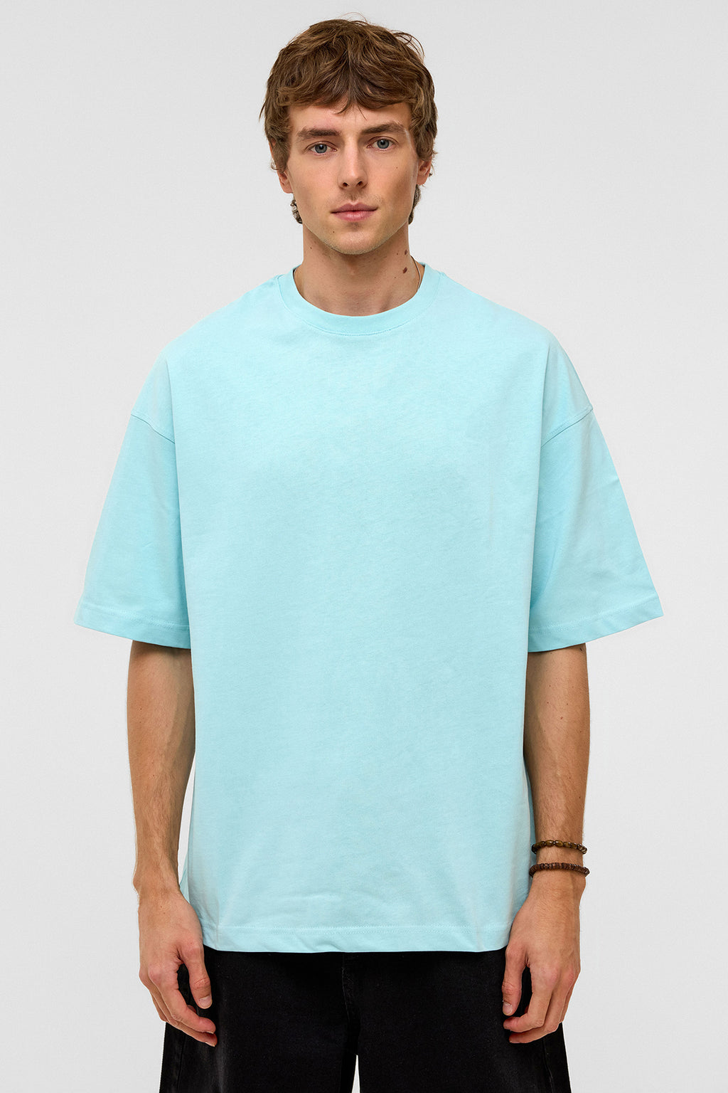 Basic Oversize Bisiklet Yaka Tişört Bebe Mavi