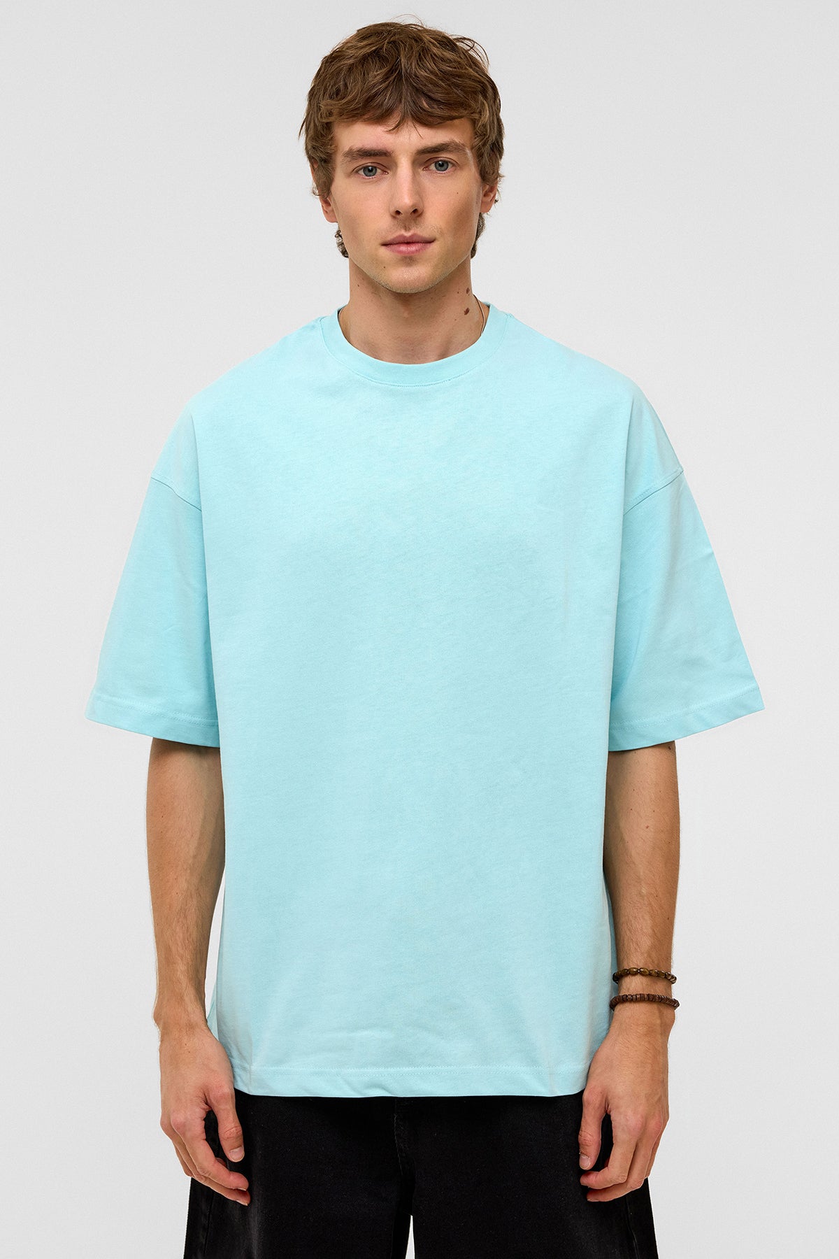 Basic Oversize Bisiklet Yaka Tişört Bebe Mavi