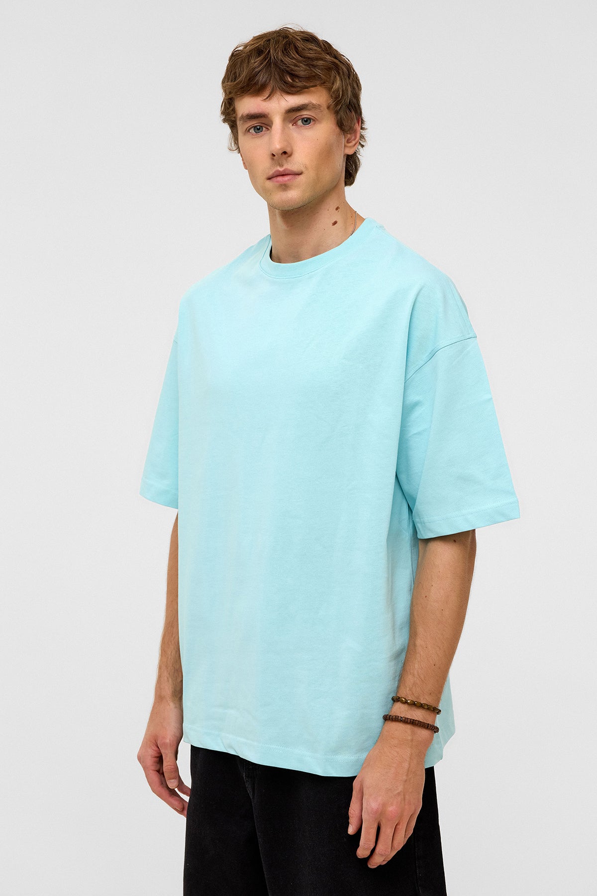 Basic Oversize Bisiklet Yaka Tişört Bebe Mavi