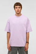 Basic Oversize Bisiklet Yaka Tişört Lila
