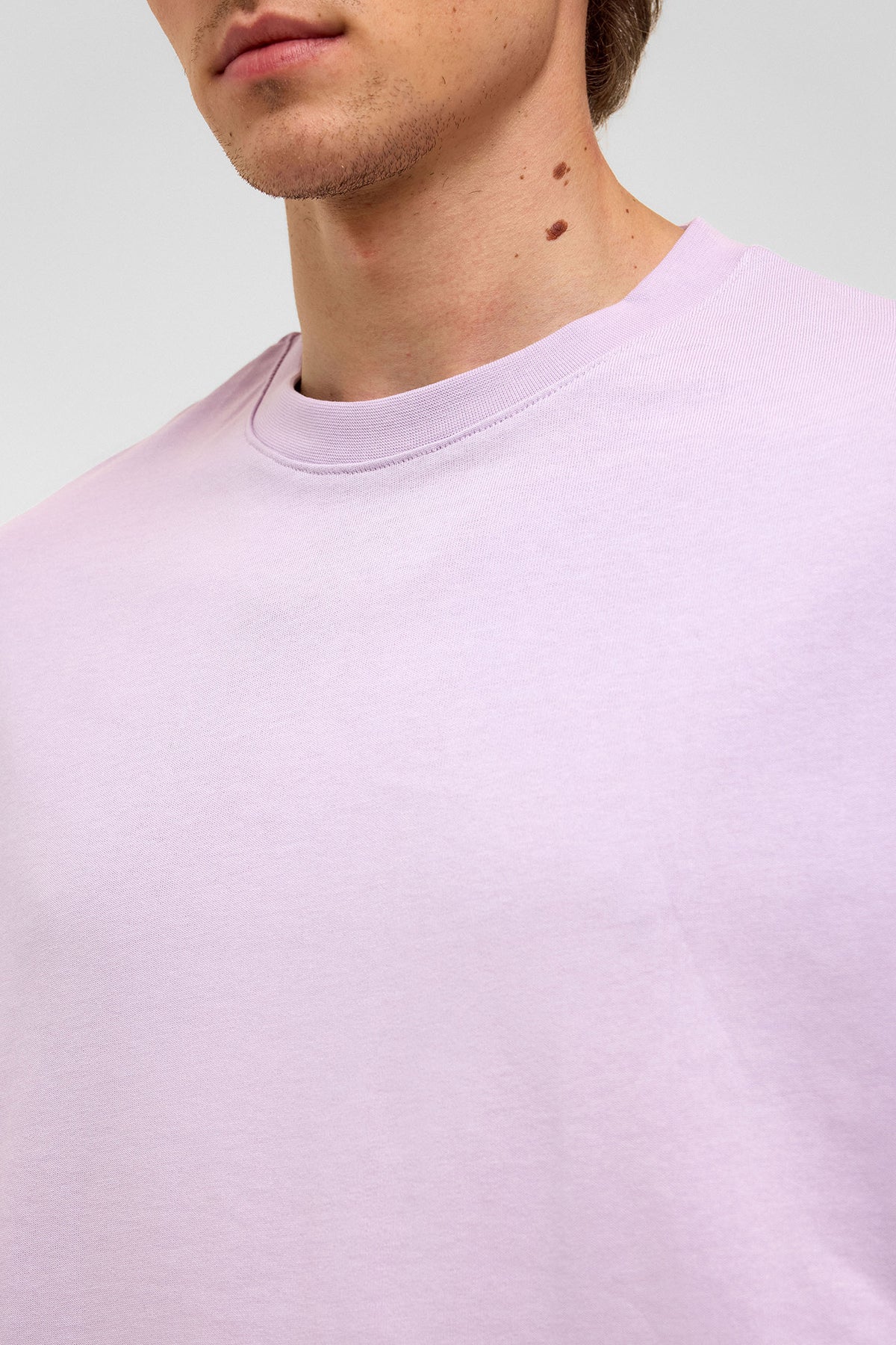 Basic Oversize Bisiklet Yaka Tişört Lila