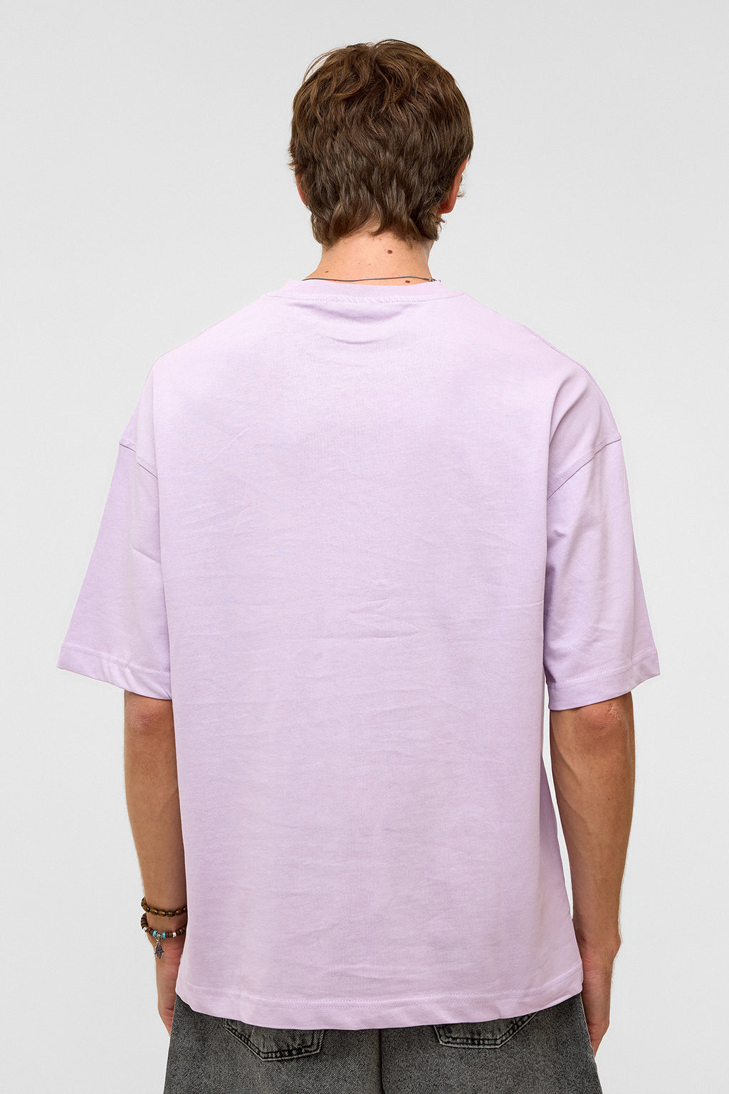 Basic Oversize Bisiklet Yaka Tişört Lila