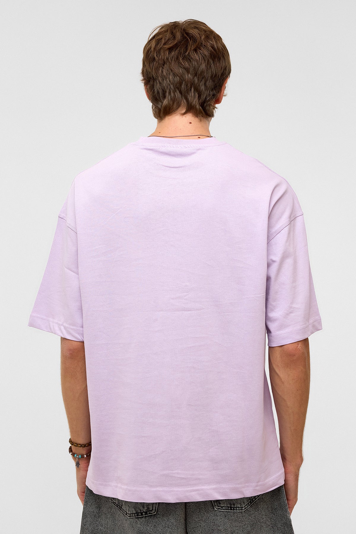 Basic Oversize Bisiklet Yaka Tişört Lila