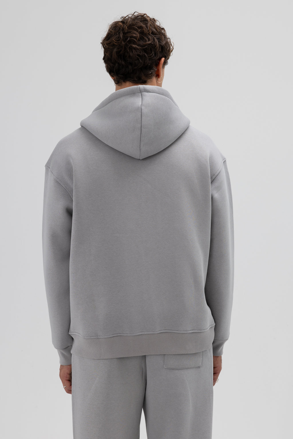 Basic Fermuarlı Oversize Kapüşonlu Sweatshirt Gri
