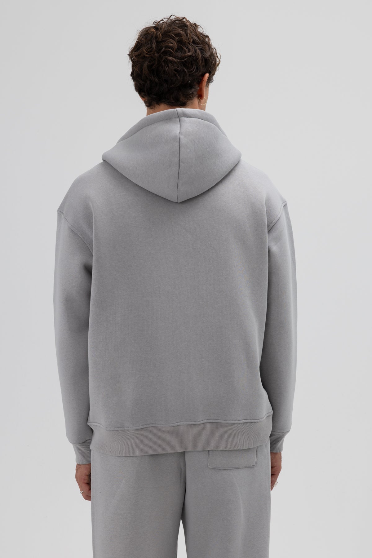 Basic Fermuarlı Oversize Kapüşonlu Sweatshirt Gri