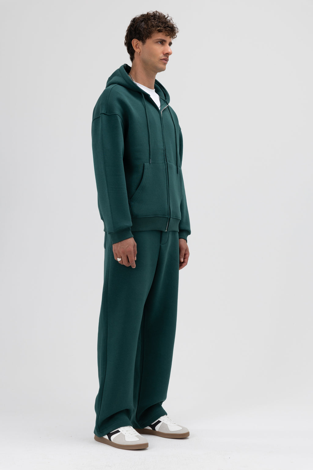 Basic Fermuarlı Oversize Kapüşonlu Sweatshirt Nefti