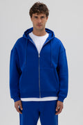 Basic Fermuarlı Oversize Kapüşonlu Sweatshirt Saks