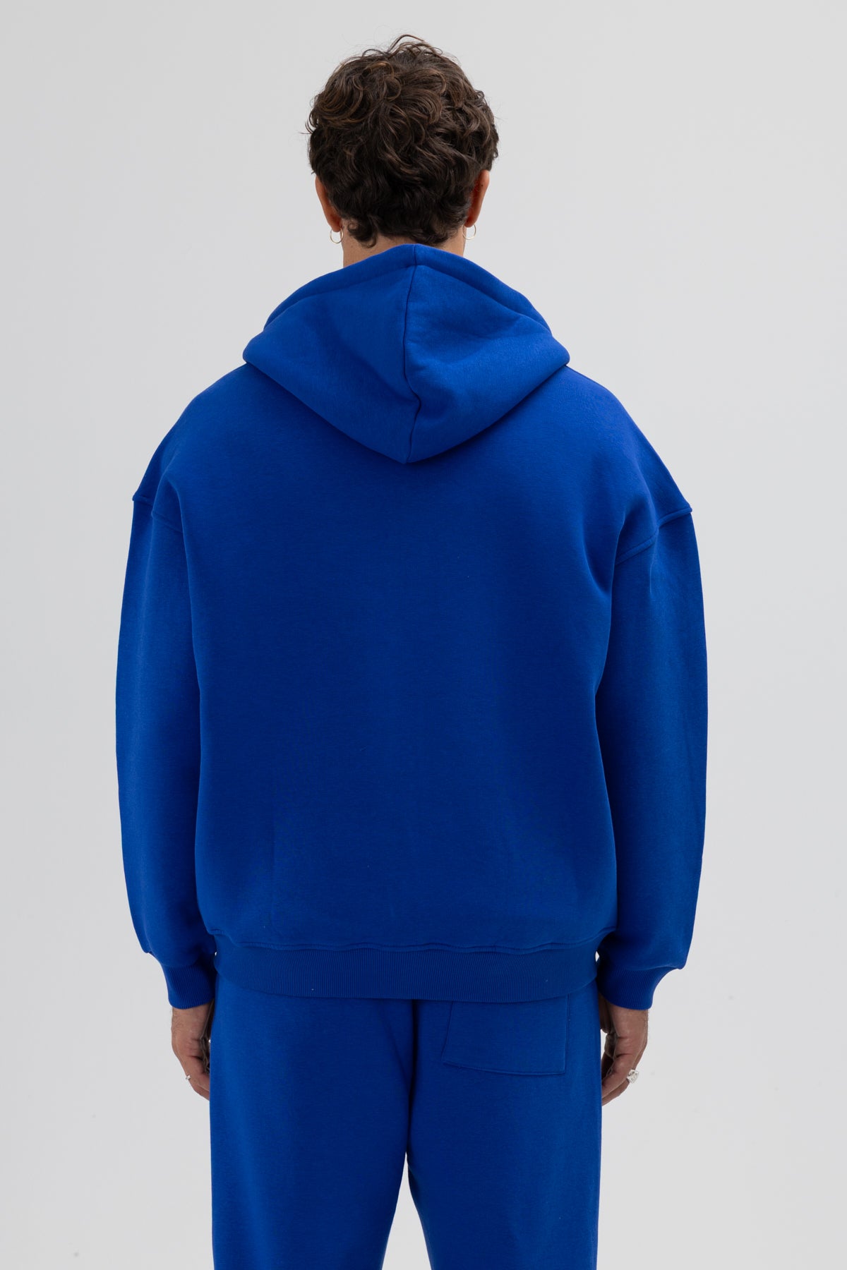 Basic Fermuarlı Oversize Kapüşonlu Sweatshirt Saks