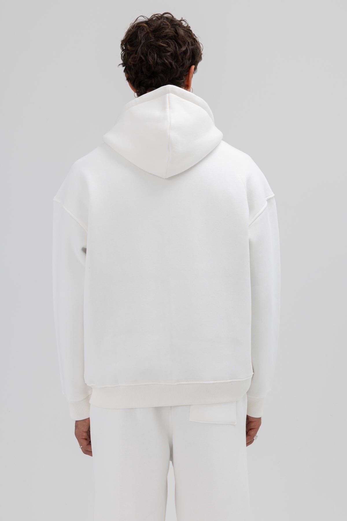 Basic Fermuarlı Oversize Kapüşonlu Sweatshirt Ekru