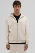 Basic Fermuarlı Oversize Kapüşonlu Sweatshirt Taş