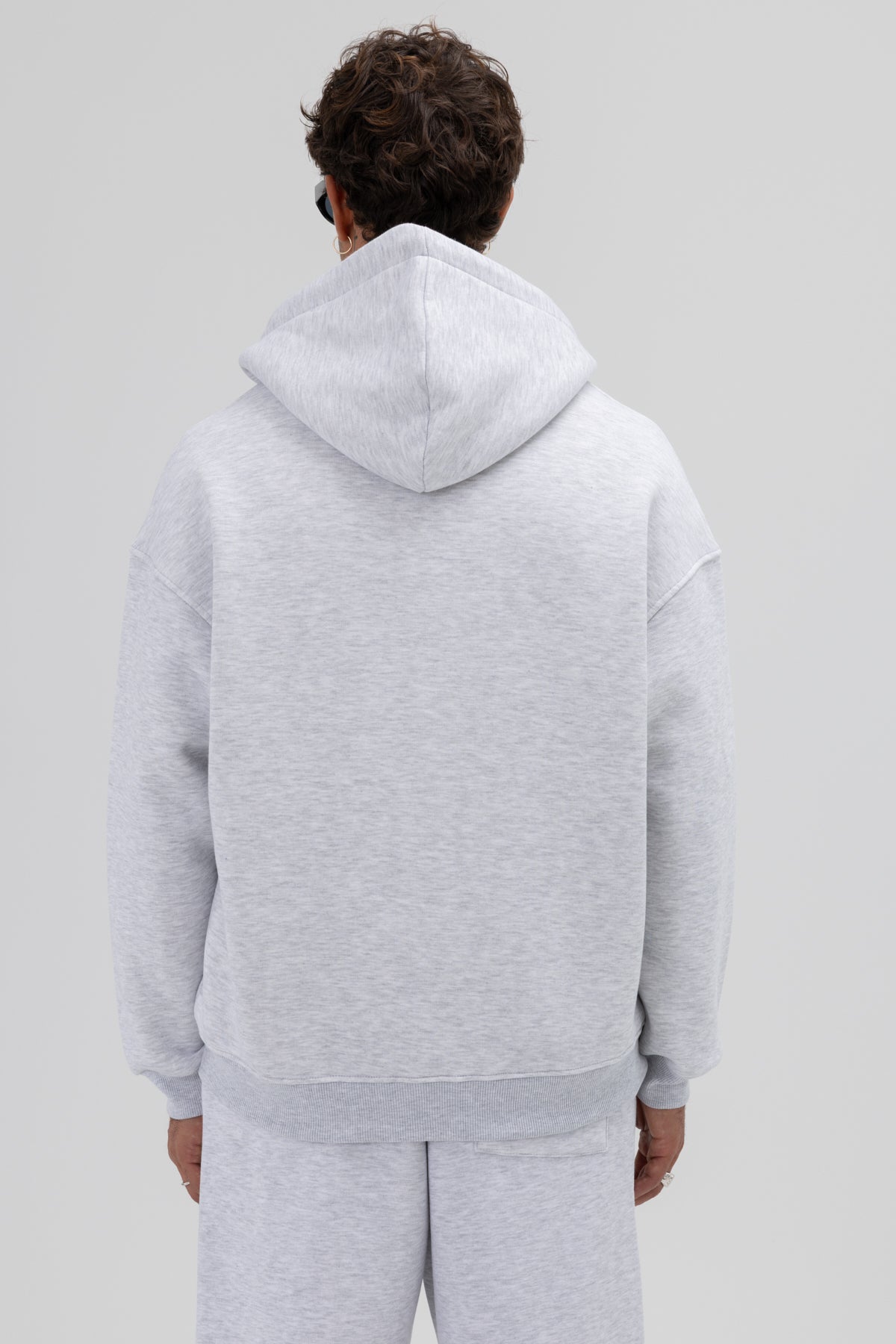 Basic Fermuarlı Oversize Kapüşonlu Sweatshirt Kar Melanj
