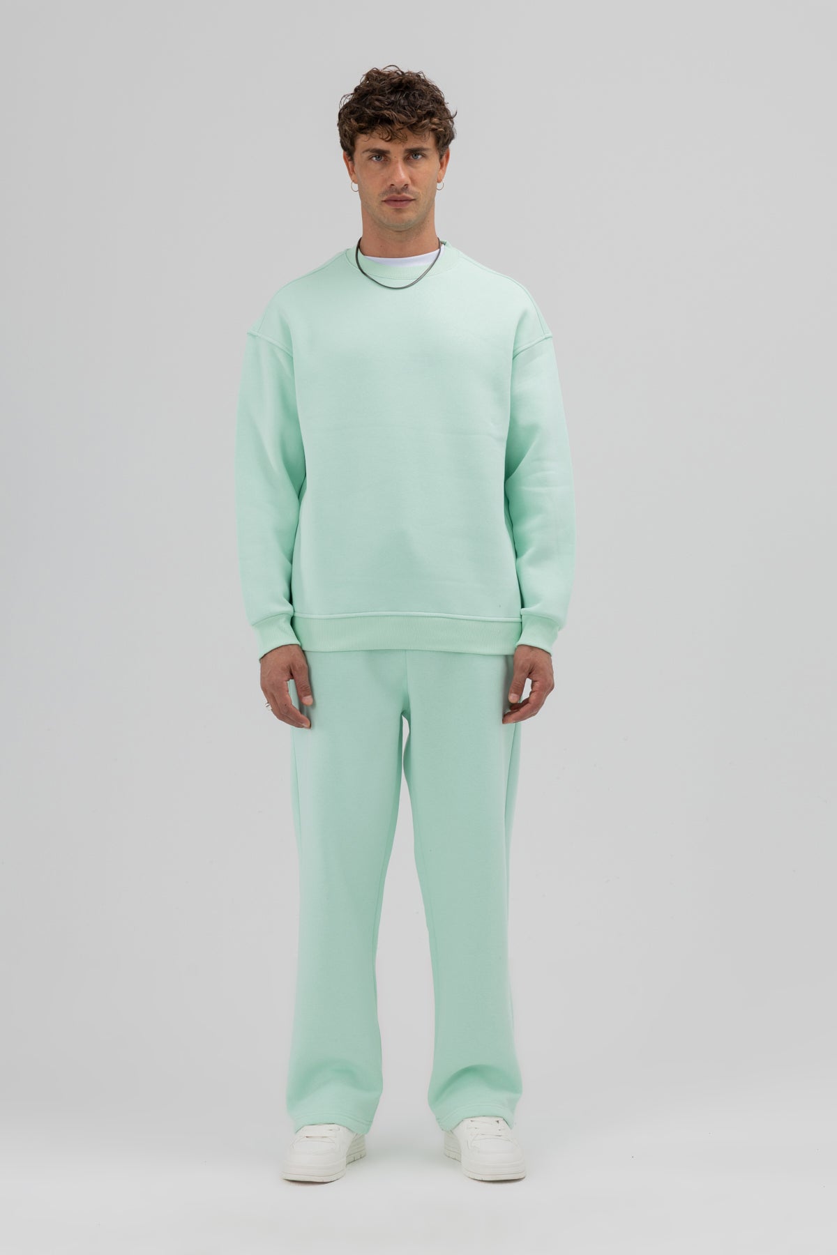 Basic Bisiklet Yaka Oversize Sweatshirt Mint