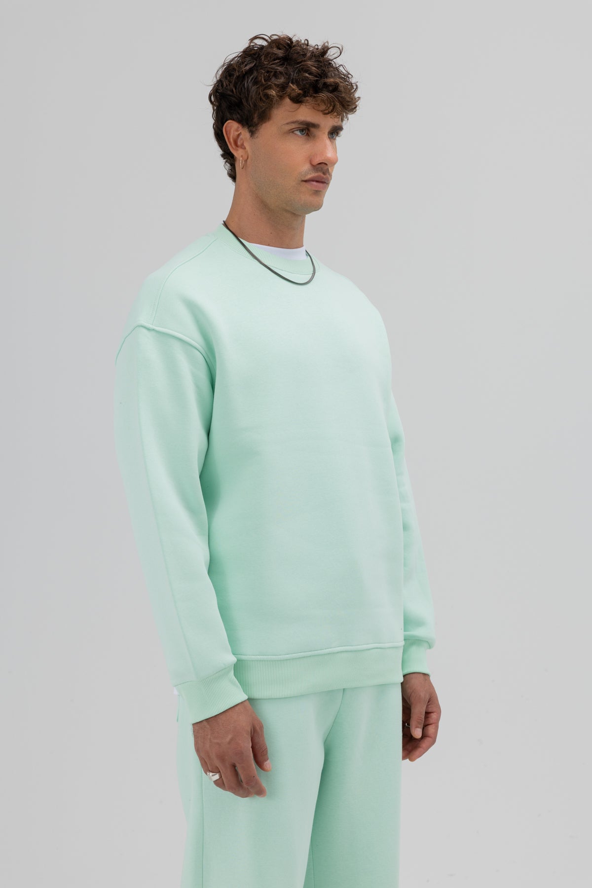 Basic Bisiklet Yaka Oversize Sweatshirt Mint