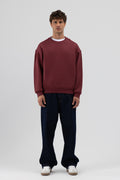 Basic Bisiklet Yaka Oversize Sweatshirt Bordo
