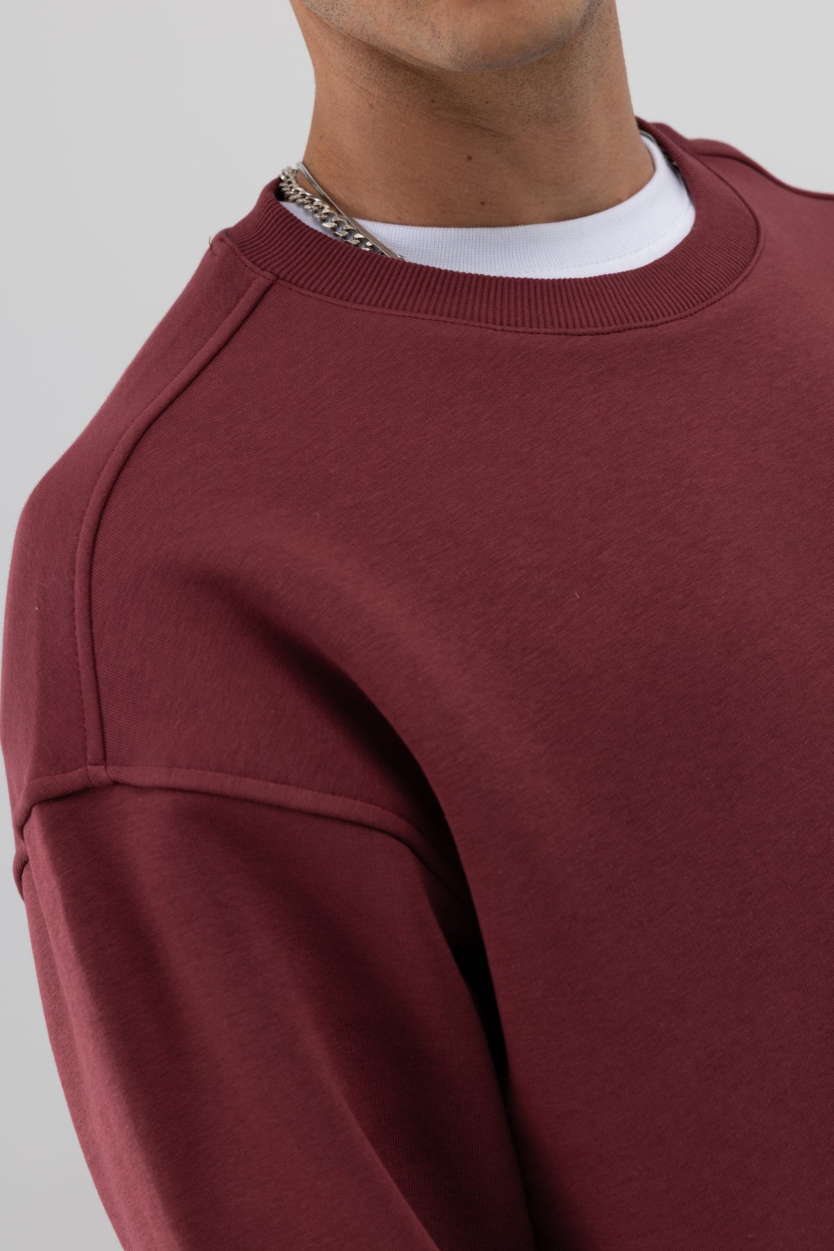 Basic Bisiklet Yaka Oversize Sweatshirt Bordo