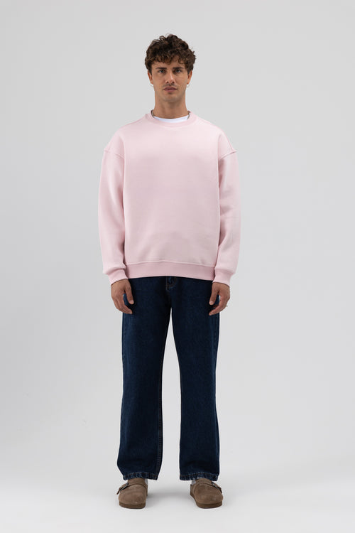 Basic Bisiklet Yaka Oversize Sweatshirt Pembe