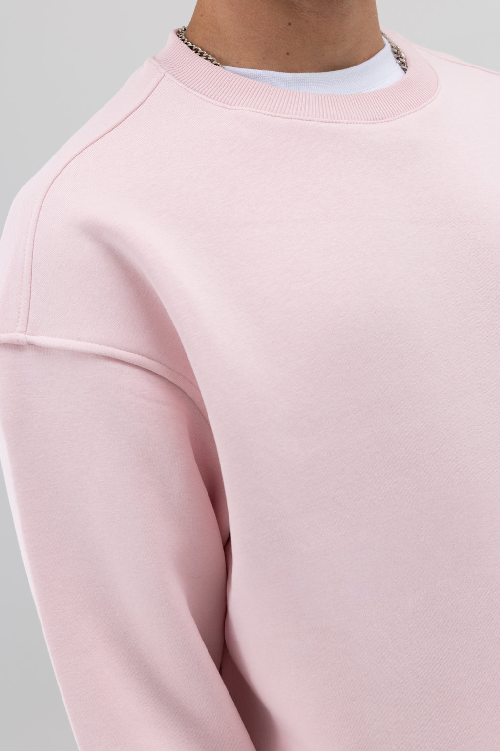 Basic Bisiklet Yaka Oversize Sweatshirt Pembe