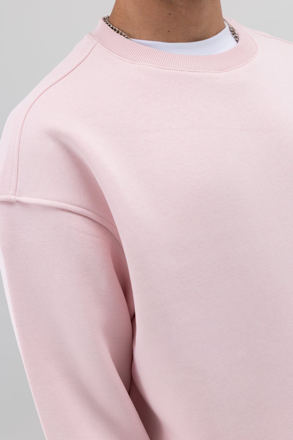 Basic Bisiklet Yaka Oversize Sweatshirt Pembe