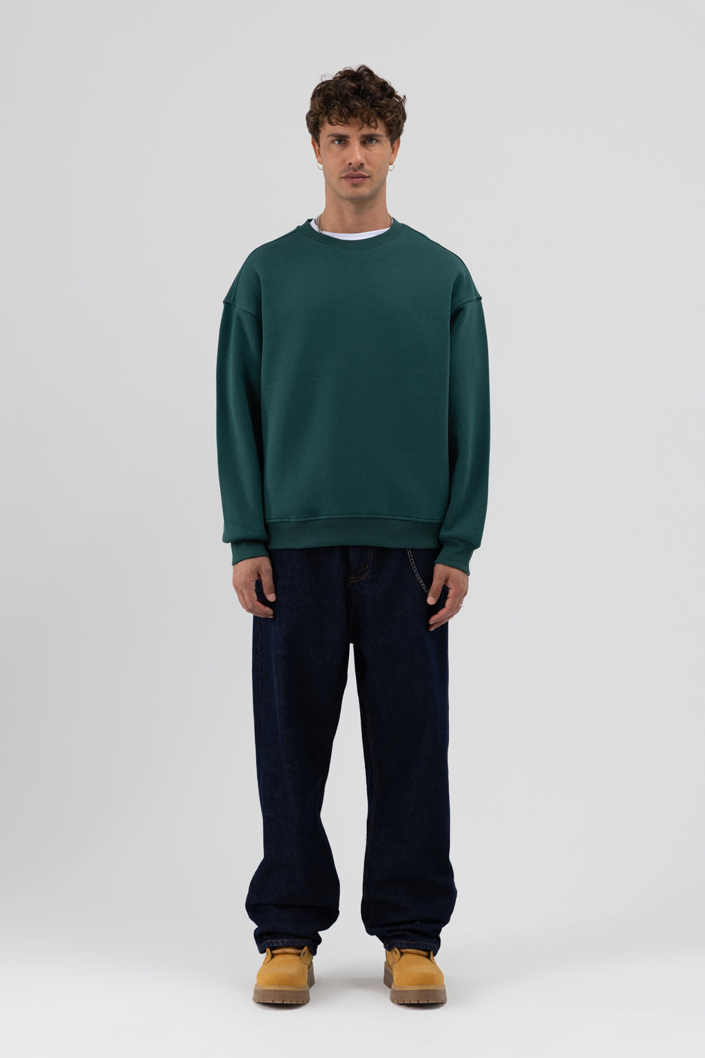 Basic Bisiklet Yaka Oversize Sweatshirt Nefti