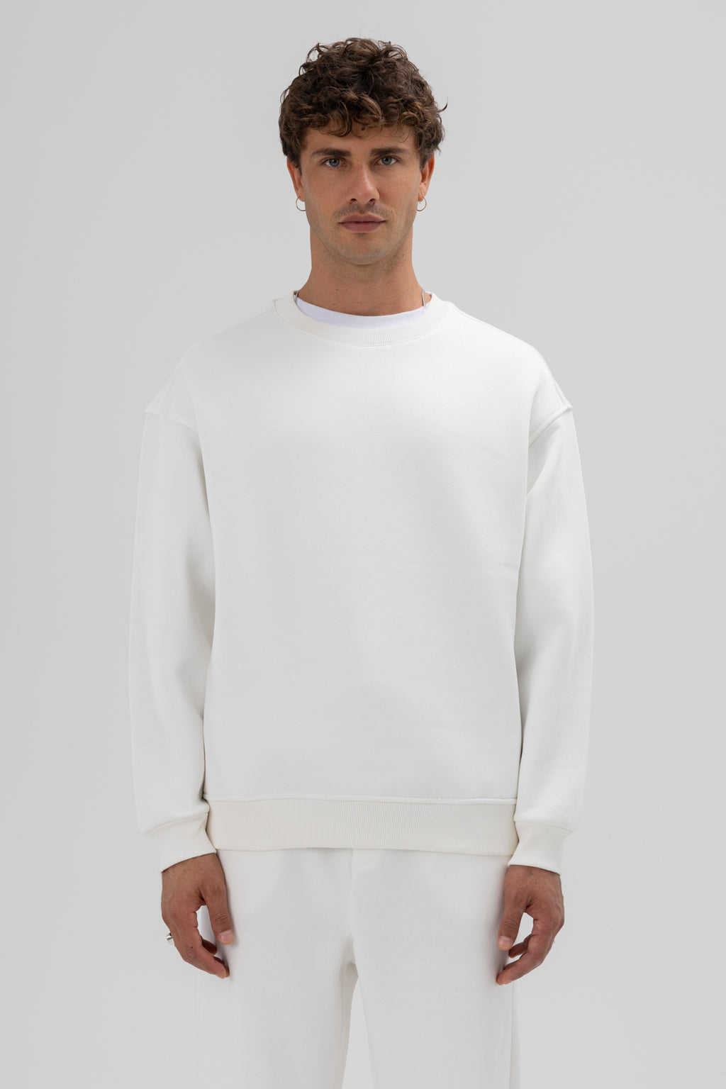 Basic Bisiklet Yaka Oversize Sweatshirt Ekru
