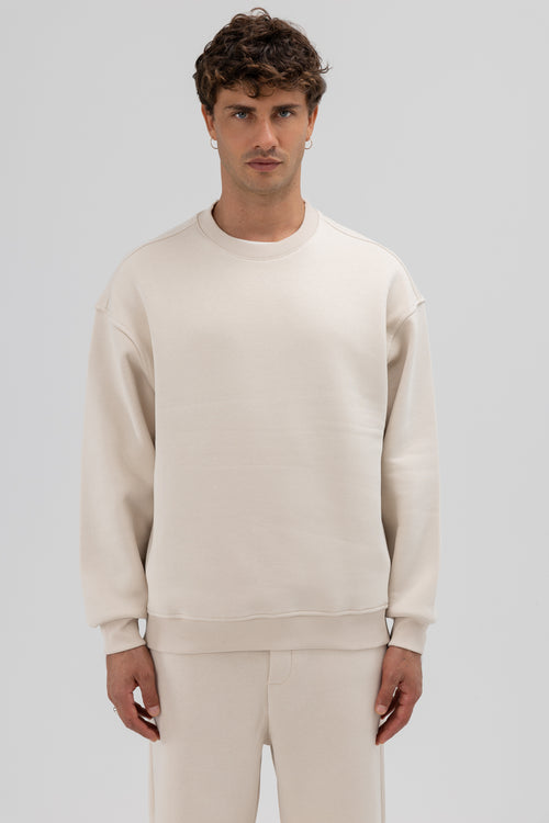 Basic Bisiklet Yaka Oversize Sweatshirt Taş
