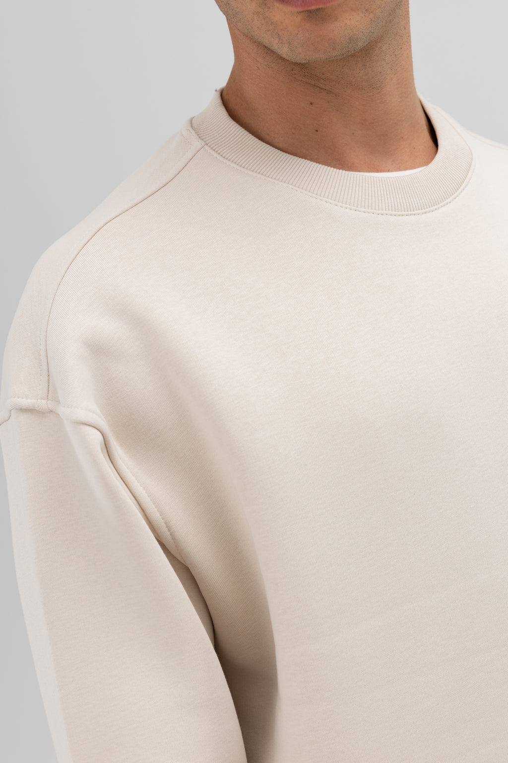 Basic Bisiklet Yaka Oversize Sweatshirt Taş
