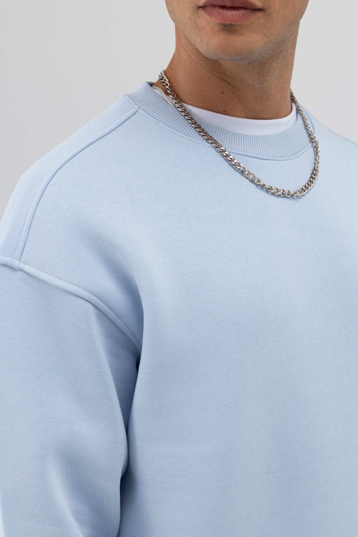 Basic Bisiklet Yaka Oversize Sweatshirt Bebe Mavi