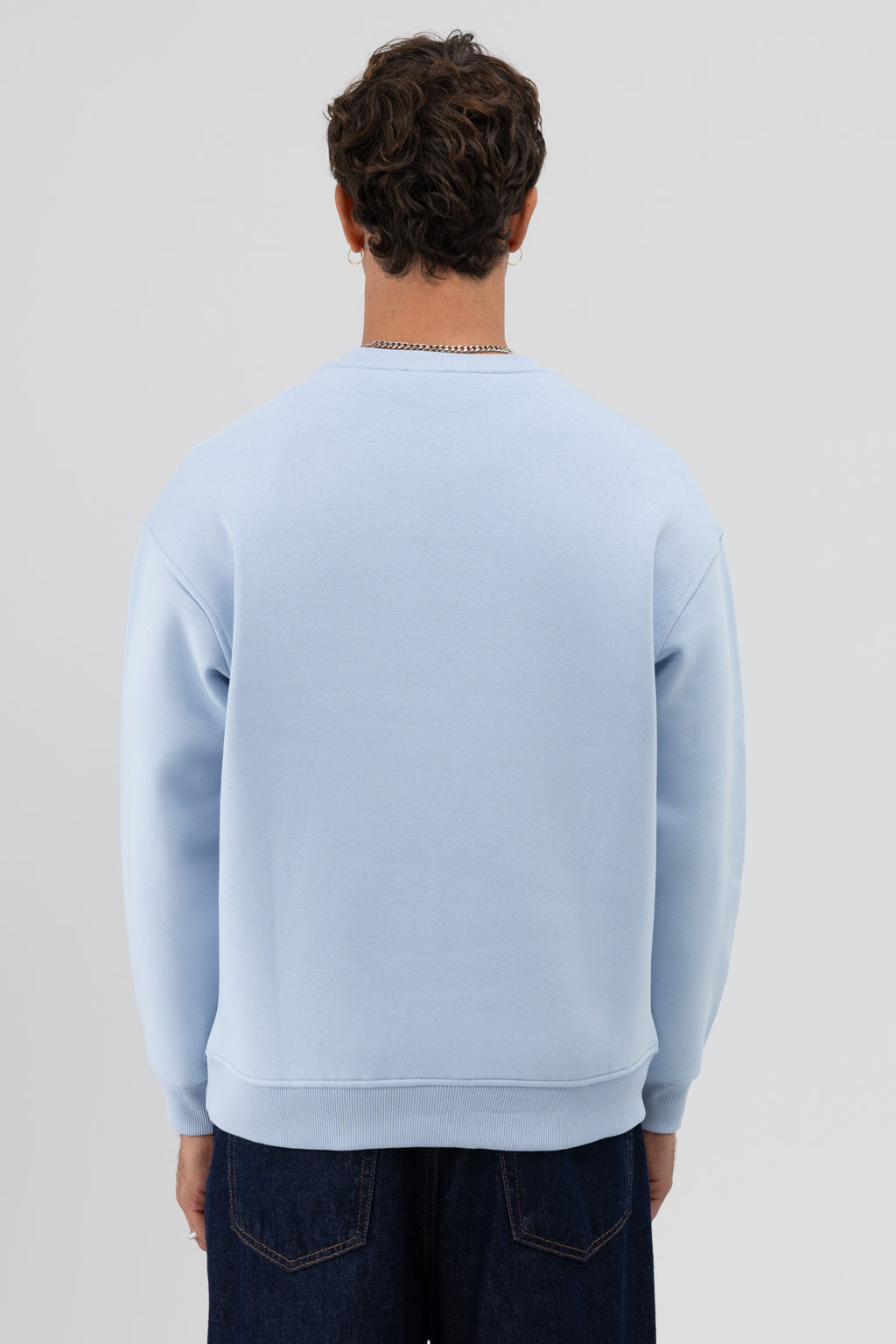 Basic Bisiklet Yaka Oversize Sweatshirt Bebe Mavi