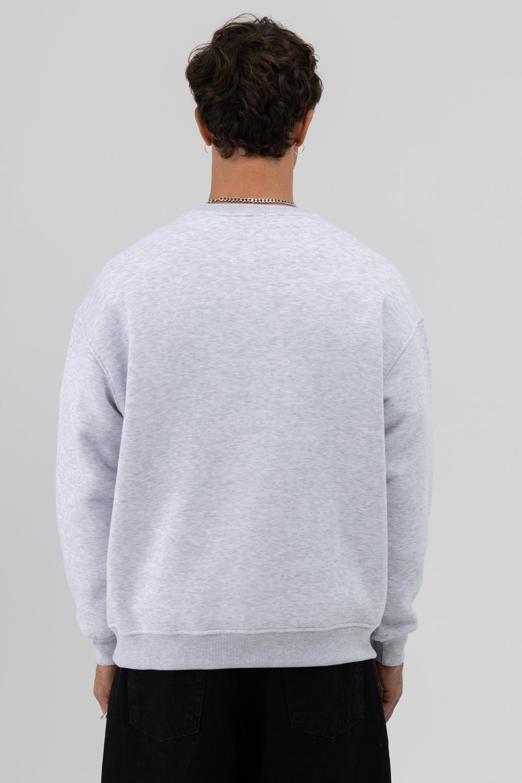 Basic Bisiklet Yaka Oversize Sweatshirt Kar Melanj
