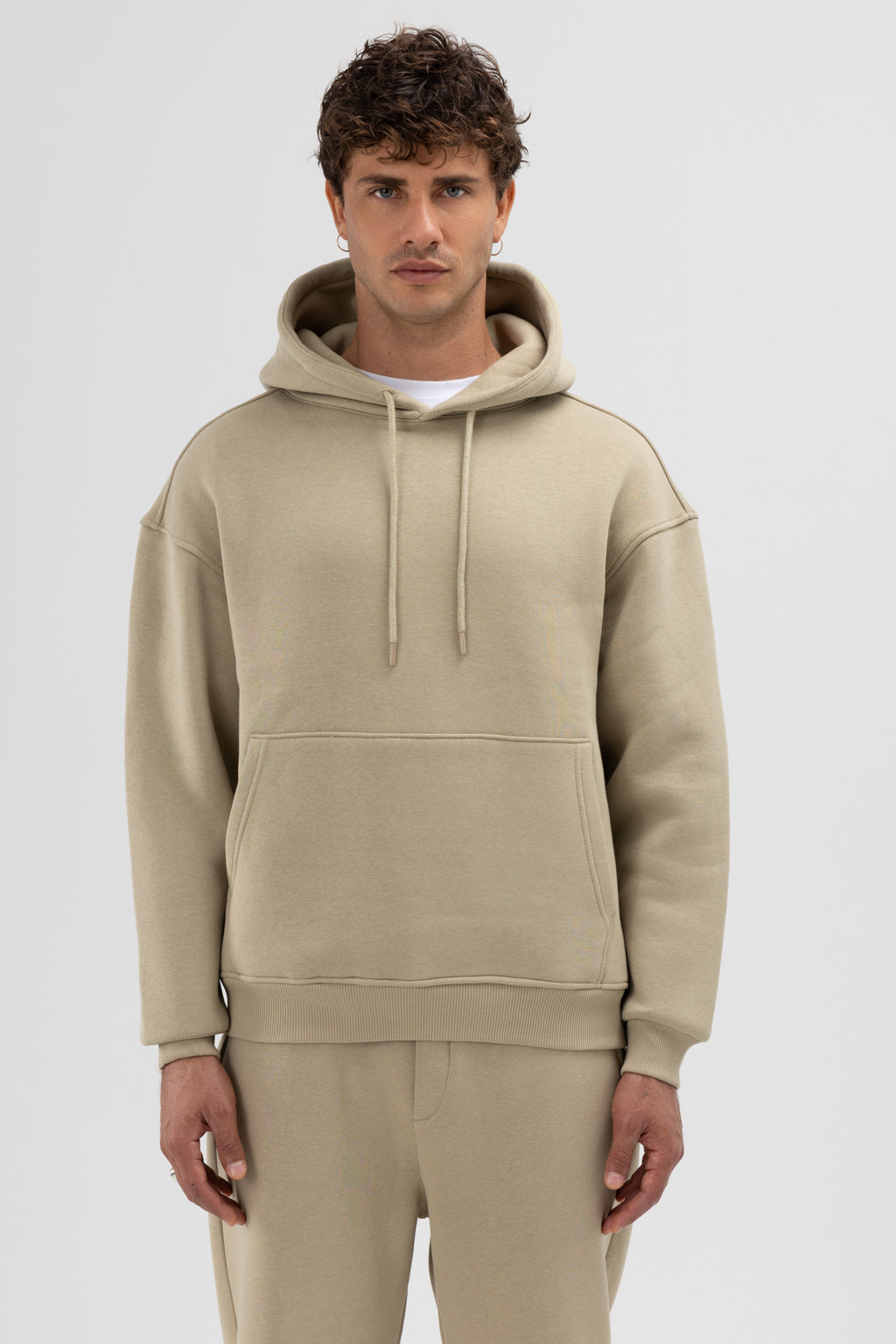 Basic Oversize Kapüşonlu Sweatshirt Haki