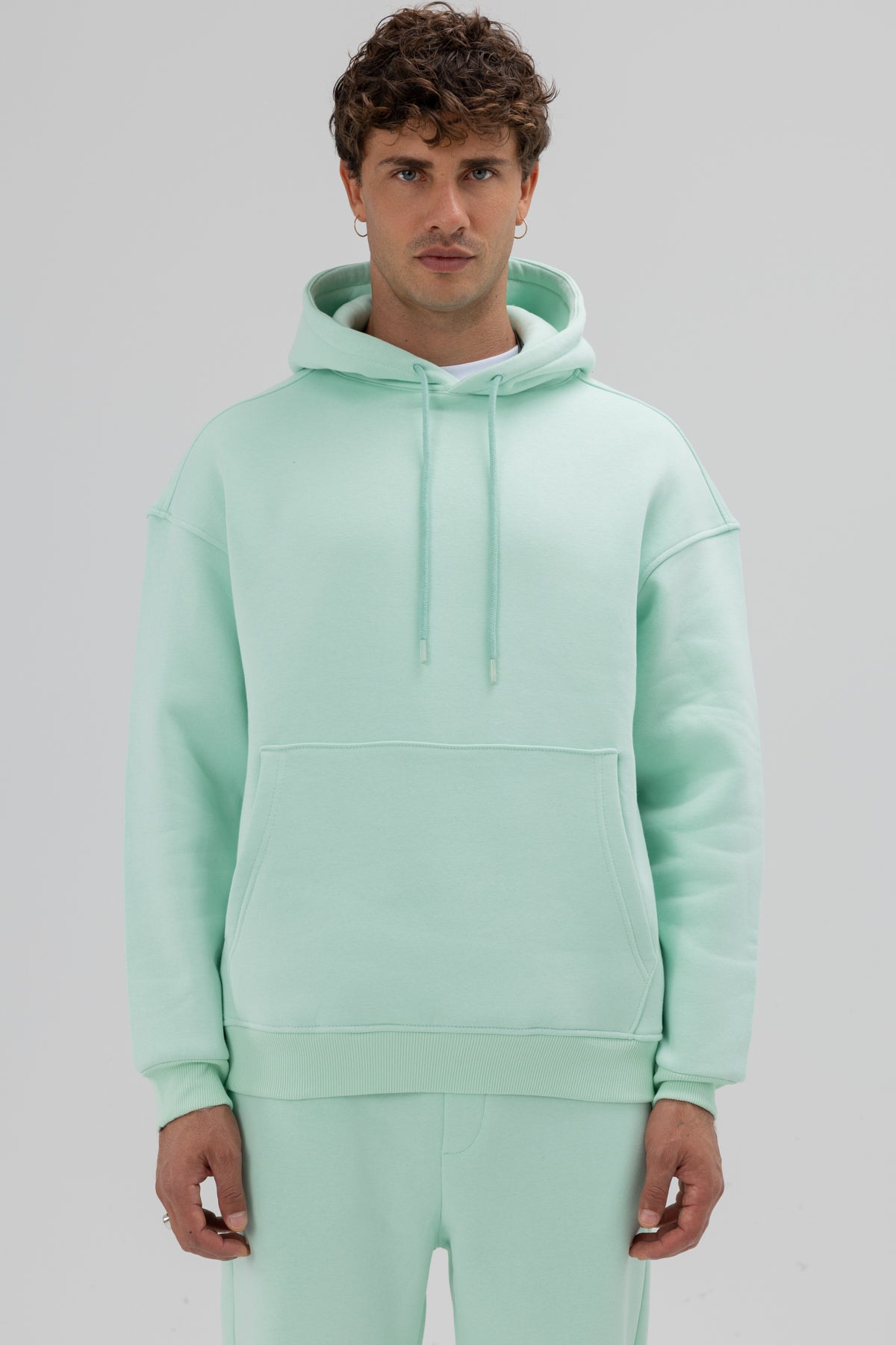 Basic Oversize Kapüşonlu Sweatshirt Mint