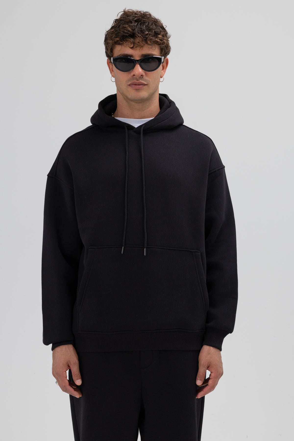 Basic Oversize Kapüşonlu Sweatshirt Siyah
