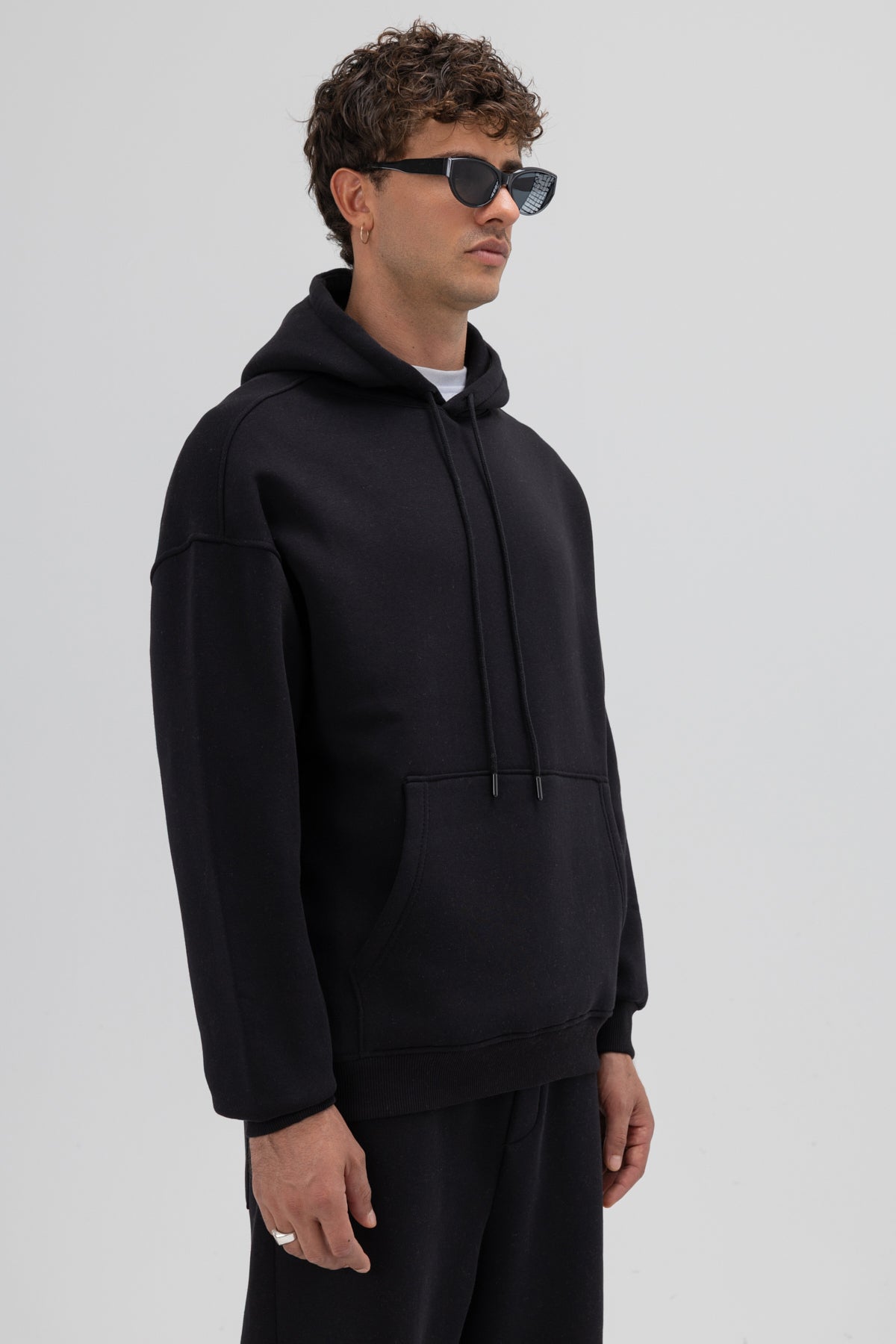 Basic Oversize Kapüşonlu Sweatshirt Siyah