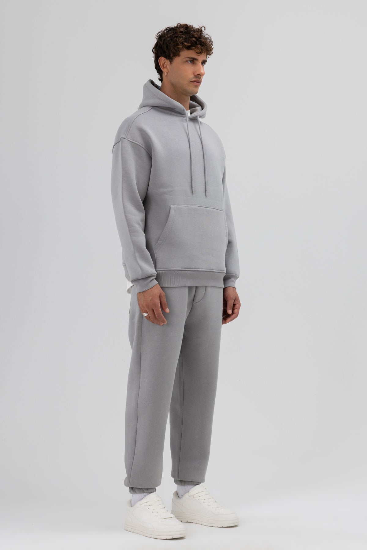 Basic Oversize Kapüşonlu Sweatshirt Gri