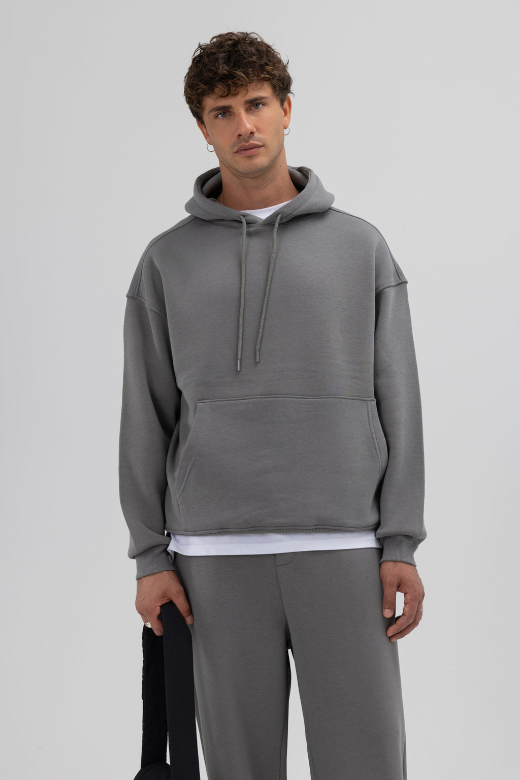 Basic Oversize Kapüşonlu Sweatshirt Füme